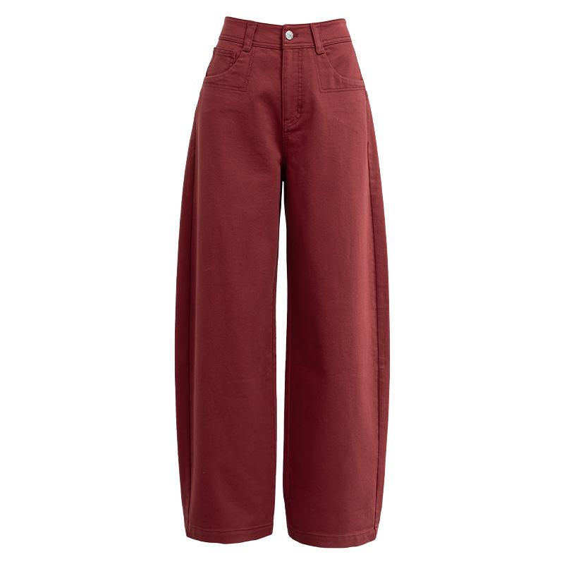 Xinge Red American High-Waisted Wide-Leg Jeans Women'S Autumn New Loose And Thin Straight Floor-Mopping Pants