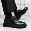 Suit leather shoes autumn British style business dress student height increase casual soft sole black big head shoes
