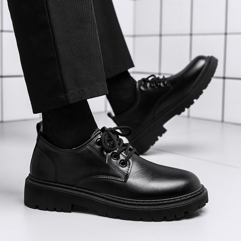 Suit leather shoes autumn British style business dress student height increase casual soft sole black big head shoes