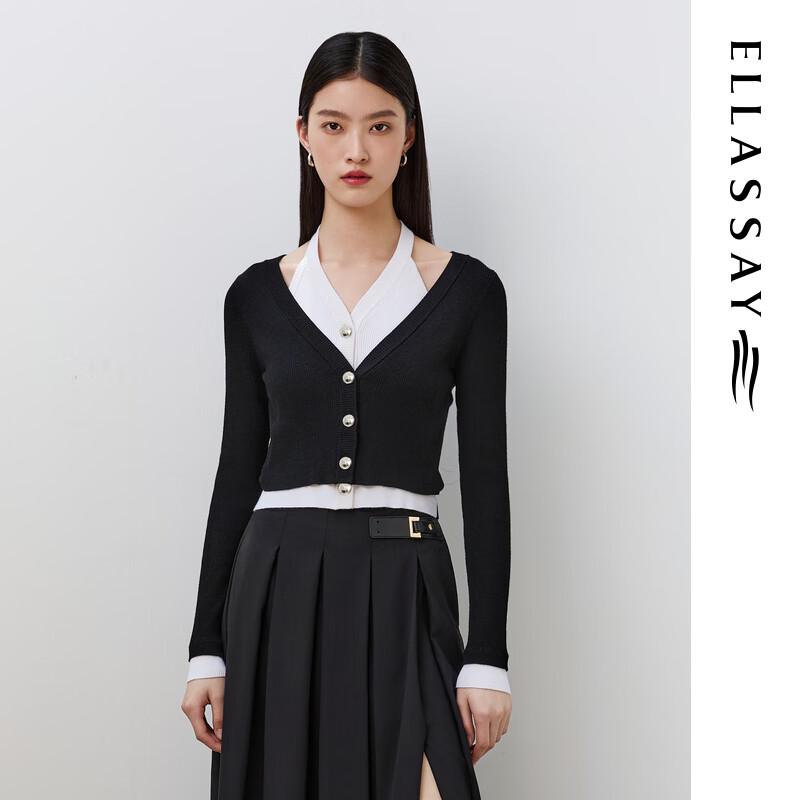 ELLASSAY 100% Merino Wool Faux Two-Piece Halter V-Neck Knit Sweater