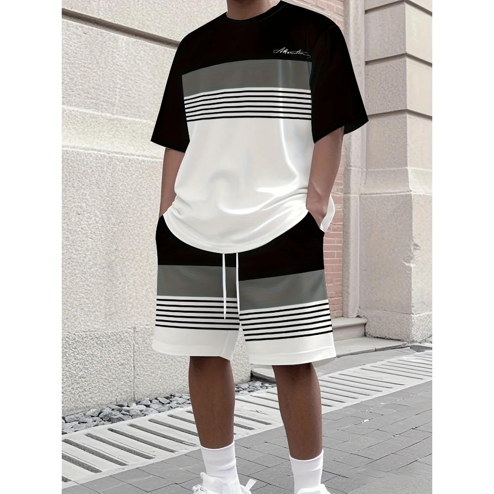 Heren Tweedelig Set Ronde Hals Korte Mouw Hardloop Outfit Grote Maten Zomer Modieus Comfortabel Zacht Ademend Los Sportkleding