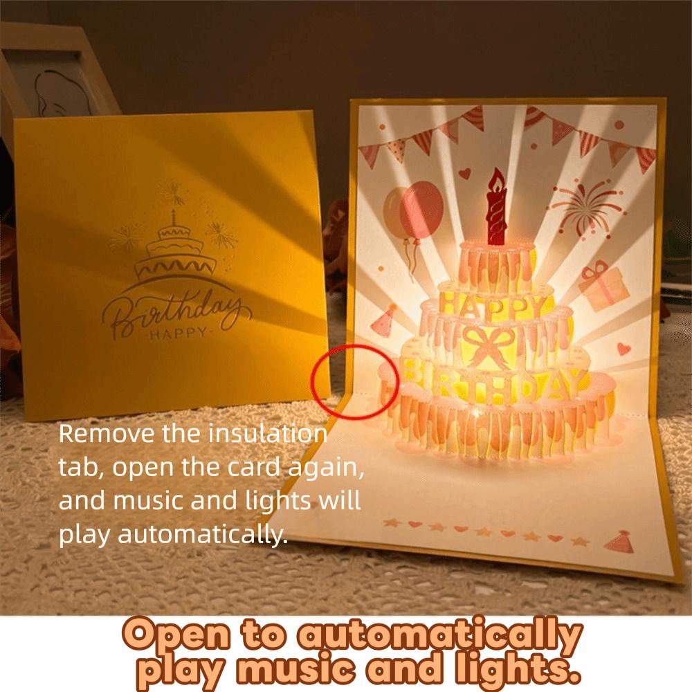 Musical and Light 3D Popup Greeting Card Birthday Cake Postcards  Birthday Gift