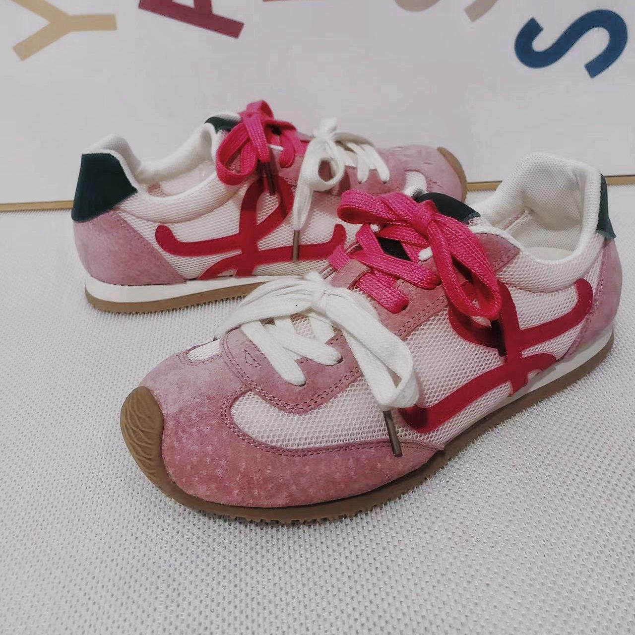 

Guyun Shu Power Power The same leather transparent mesh asymmetric large toe toe lace casual Forrest training shoes running shoes women 40 рожевий