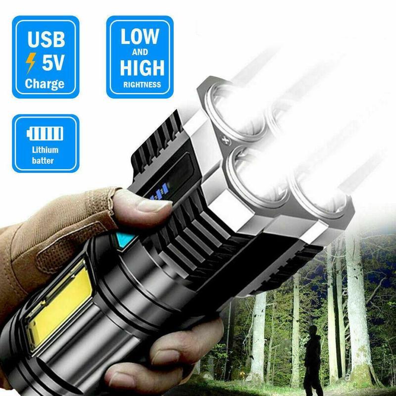 High Power LED Flashlights Camping Torch With 4 Lamp Beads And COB Side Light Rechargeable Portable Hand Lantern 4 Lighting Mode
