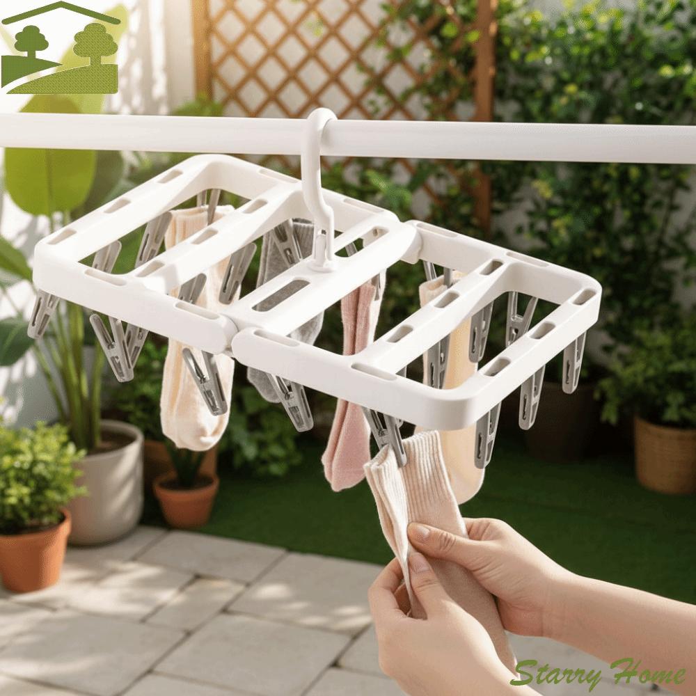 10/20 Clips Collapsible Clothes Drying Rack Plastic Windproof Clothes Dryer Hanger Space Saving Hanging Drying Rack Socks