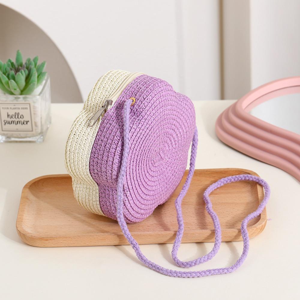Kawaii Straw Small Shoulder Bag Flower Shape Woven Crossbody Bag Fairy Beach Straw Bag  Summer