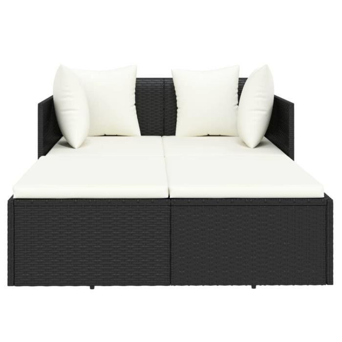 Chaise longue - VIDAXL - 182x118x63 cm - Noir - Coussins amovibles - Acier et résine tressée