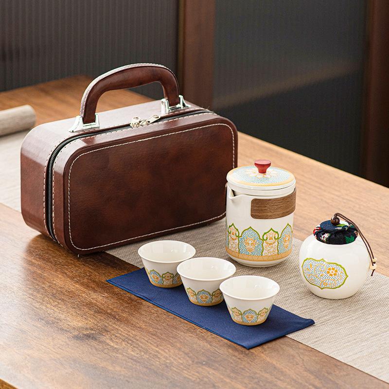 Travel tea set Small set Portable Kung Fu outdoor express cup Business souvenir white porcelain tea set