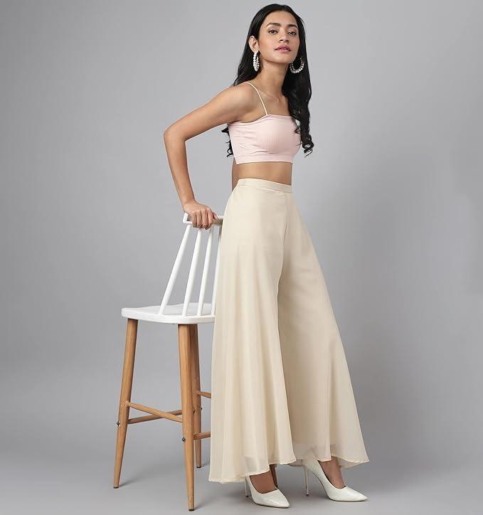 Women’s Georgette Flared Freesize Sharara Palazzo Pant (One Size)