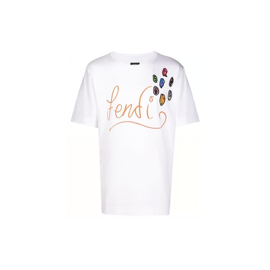 FENDI T-Shirts Men's White Crew Neck Moderate Straight Fit FY0936AH13F0UF6