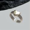 New Retro Distressed Glossy Heart -Shaped 925 Sterling Silver Jewelry Personality Heart Twist Chain Opening Rings R660