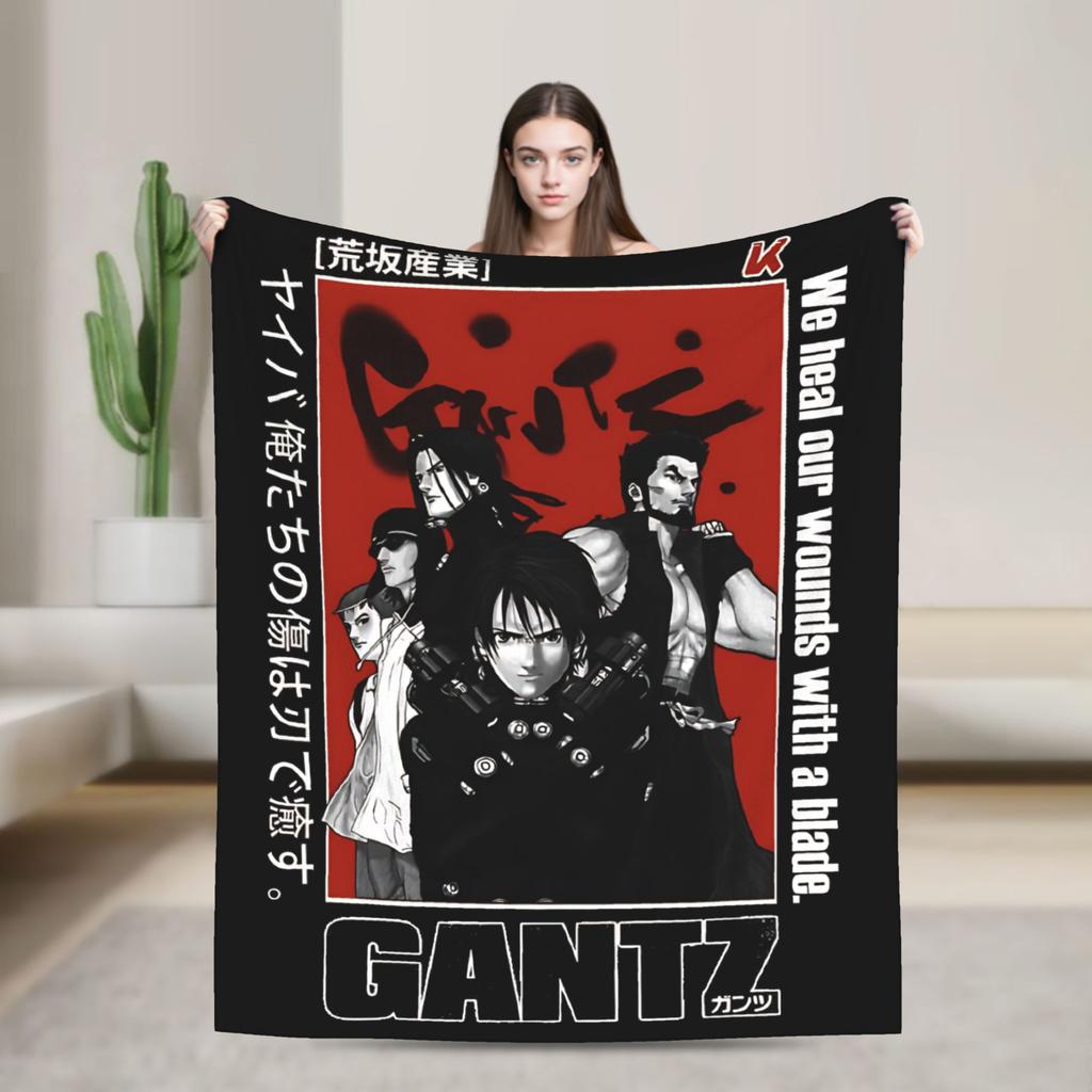 GANTZ ANIME BLACKWHITE and RED Blanket Quality Warm Soft Throw Blanket Winter Students Outdoor Aesthetic Bedspread
