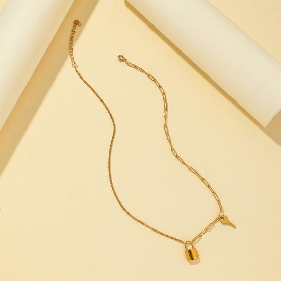 Eşsiz Hip-hop Altın Kilit Anahtarı Kolye Titanyum Çelik Kolye Choker Zincir