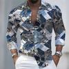 Men's Artistic Printed Long-Sleeved Shirt, Retro Color-Blocked Design, Casual Shirt, Versatile and Stylish Top for Commuting