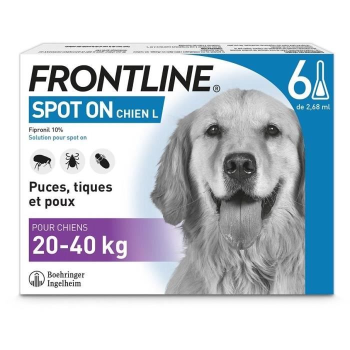 Frontline Spot On Dog - Flea and Tick Treatment for Dog L - 20-40kg - 6 Pipettes