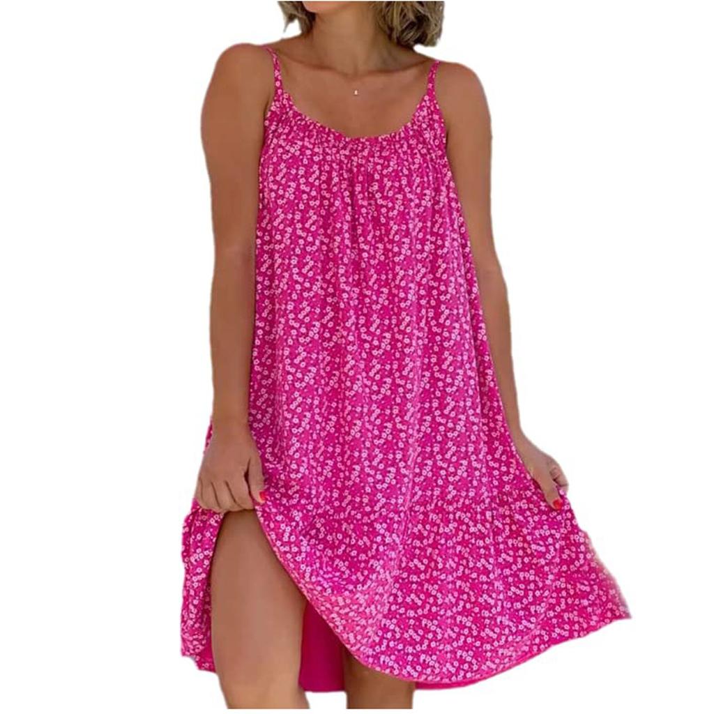 Women's Fashion Casual Solid Color Round Neck Polka Dot Print Sling Dress