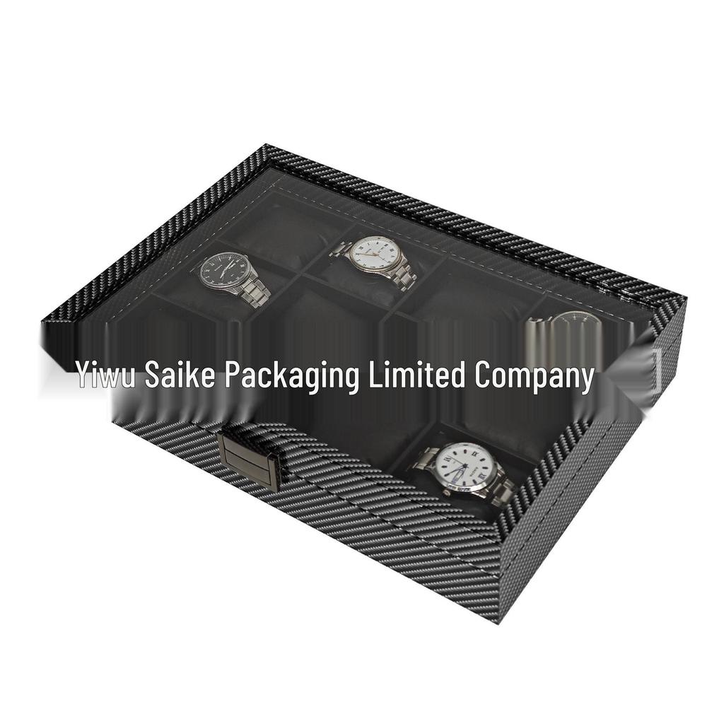 Carbon Fiber Pattern Wood & Silk Cotton 12-Slot Watch Display Box.