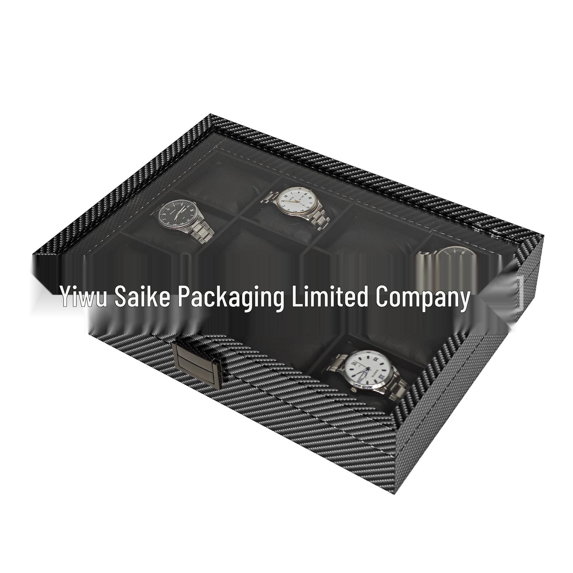 

Коробка для хранения часов с 12 отделениями, с отделкой под углеволокно, дерево и хлопком.