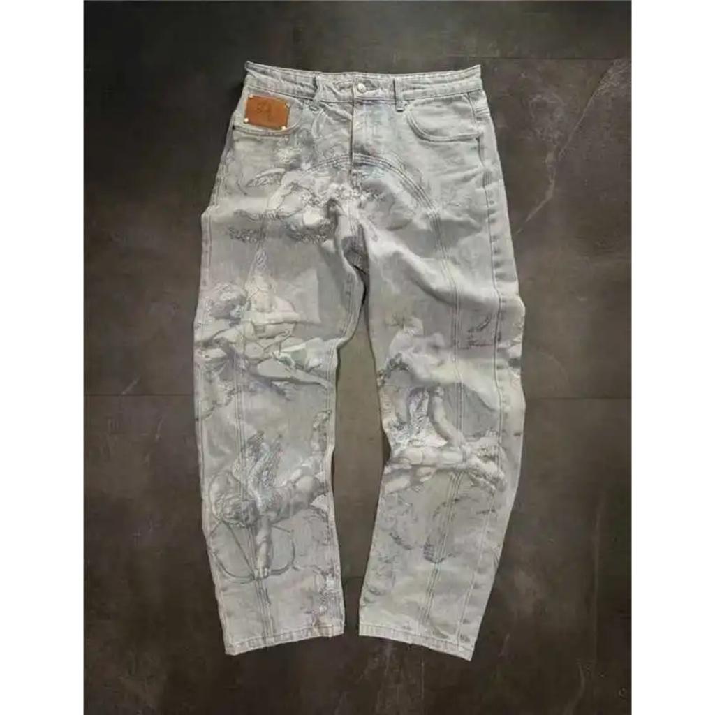 STREETRICH High Waist Slim Fit Comfortable Men's Denim Jeans Artisanal Craftsmanship Loose Style Long Pants Hand-Painted Washed Print