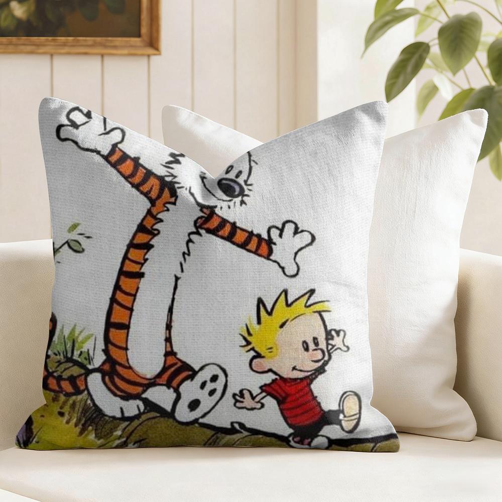 Comic CCalvin And HHobbes Cushion Cover Eco Linen Pillow Case DoubleSided Print Breathable Durable Zipper Home Decor Gift