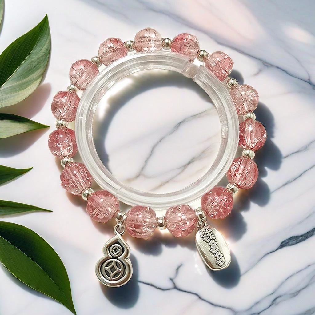 Braccialetto in Vetro Fiore Esplosione Fantasy da 10 mm: Ciondolo Farfalla Colore Degradé Design di Nicchia per Donne e Migliori Amiche.