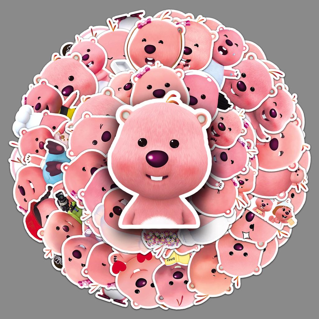 50 Loopy Korean Cartoon Cute Pink Beaver Ruby Children's Gooka DIY Mobile Suitcase Stickers