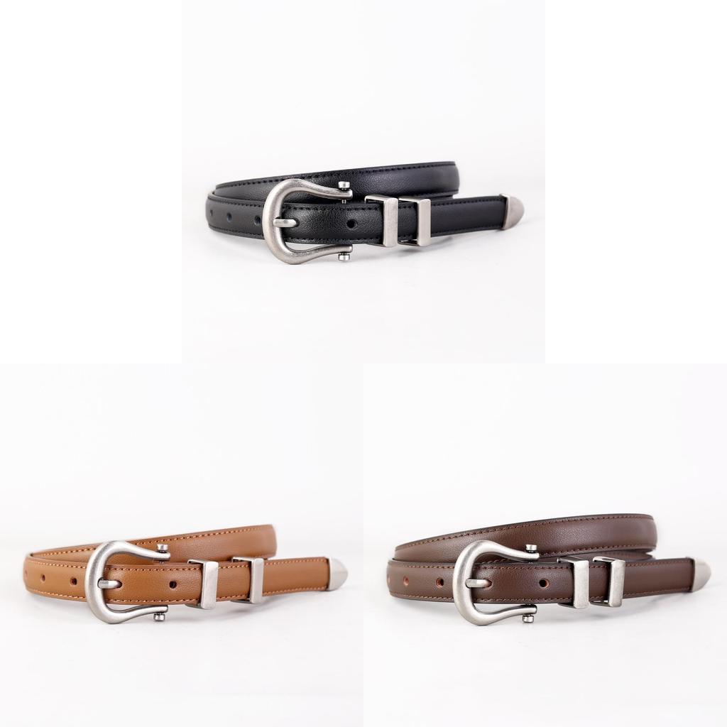 Classic Vintage Leather Belt For Women With Silver Buckle And Denim Waist Accessory For Casual Style