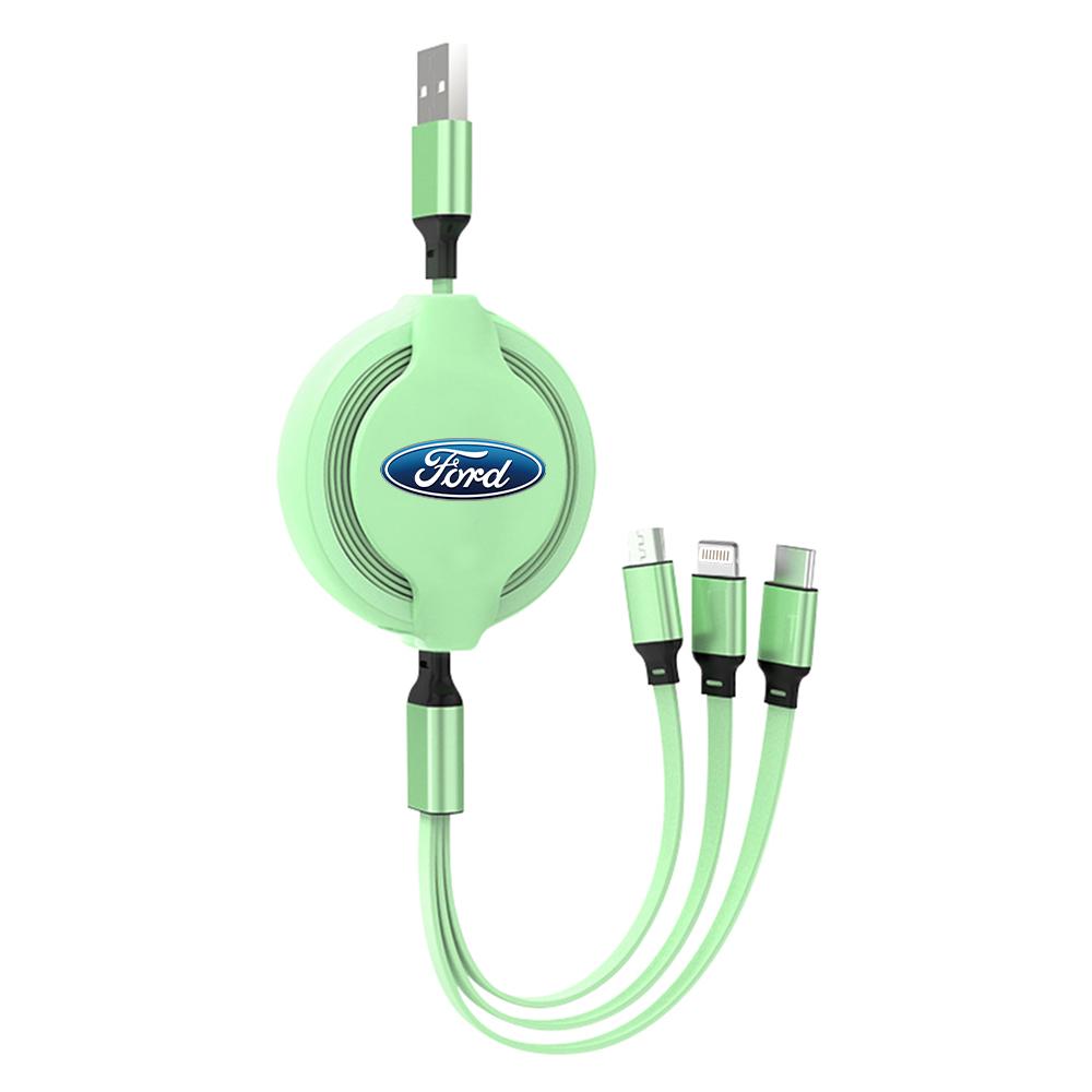 Retractable Car Phone Fast Wire Charging Three-head Data Cable For Ford Focus mk2 mk3 Fiesta mk7 Ranger Mondeo mk4 S-MAX Kuga