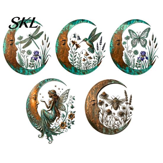 Durable Metal Craft for Garden Vintage Crescent Moon Wall Art, Fairy Witch Bee Dragonfly Iron Hanging Sculpture Decor, Patio Indoor Home Housewarming