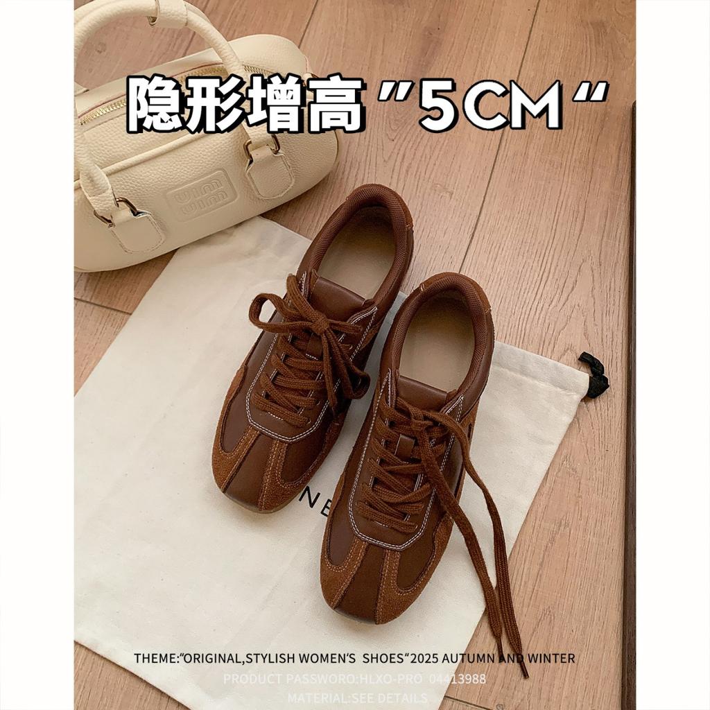 Soft Leather Version! Lace-up Color Matching Inner Height Increase German Training Shoes Women's 2025 New Retro Versatile Forrest Gump Shoes Sports Sh