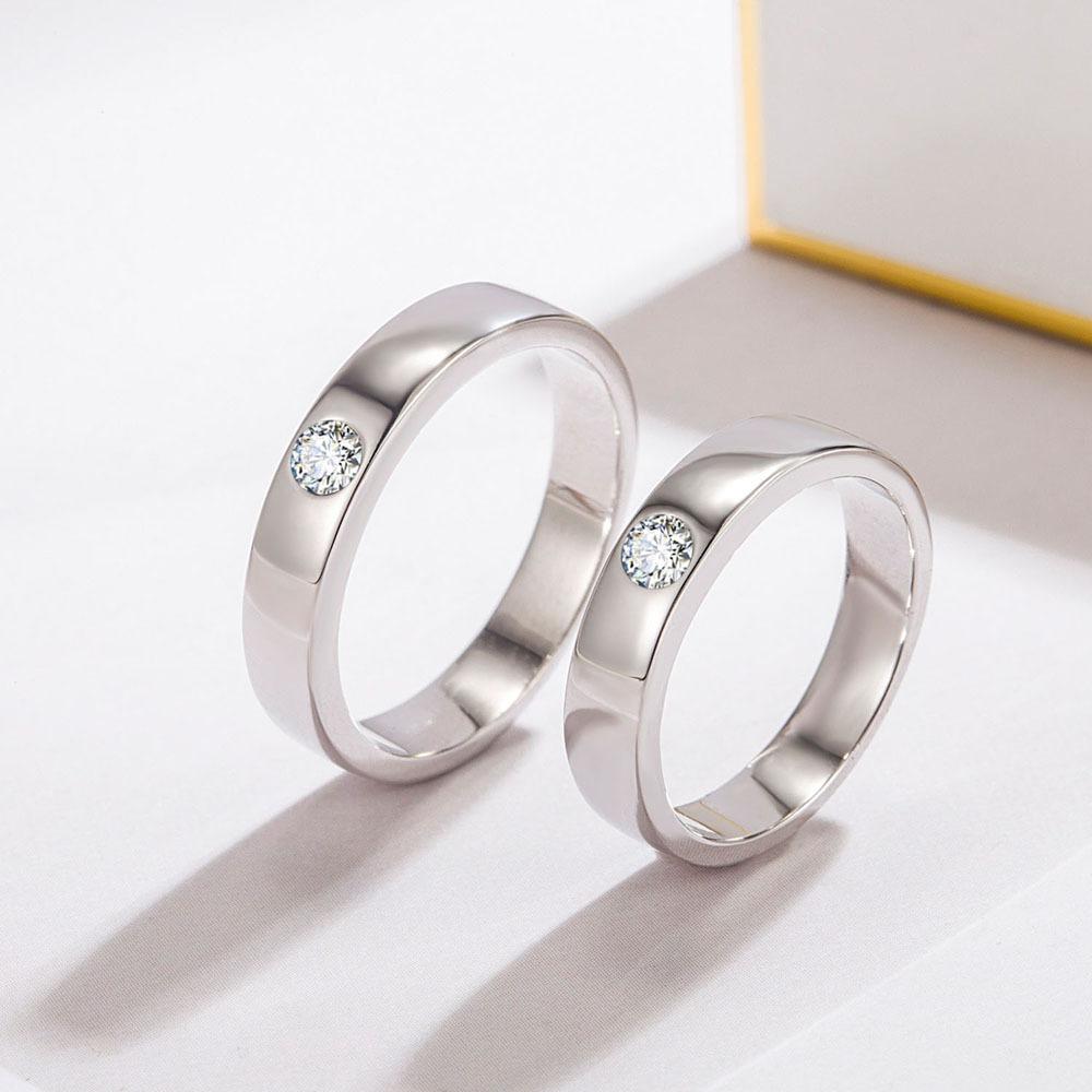 Couple Ring, Men'S And Women'S Inlaid 5A Zircon Single Ring, Electroplated Thick Rhodium Gold Ring.