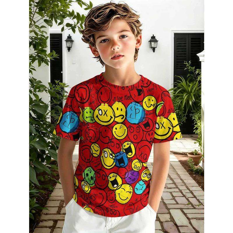 Summer Children's 3D Printed Crew Neck T-Shirt Fashion Versatile Breathable Trend Casual