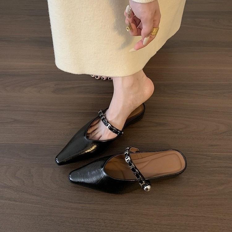 Inner heightening shoes Mary Jane half slippers silver single shoes spring and summer one-pedal women's shoes bag head cool slippers