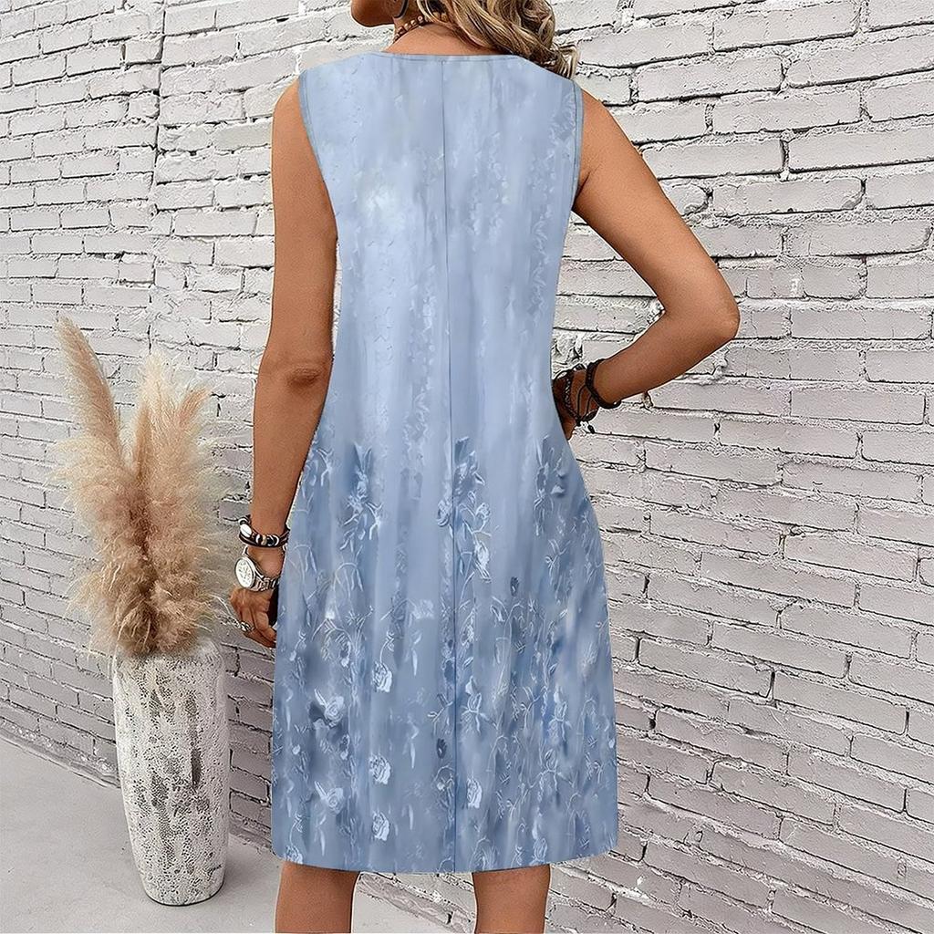 Plus Size V Neck Sleeveless Dress Forest Valley Waterfall Natural Print For Outdoor Hiking Adventure