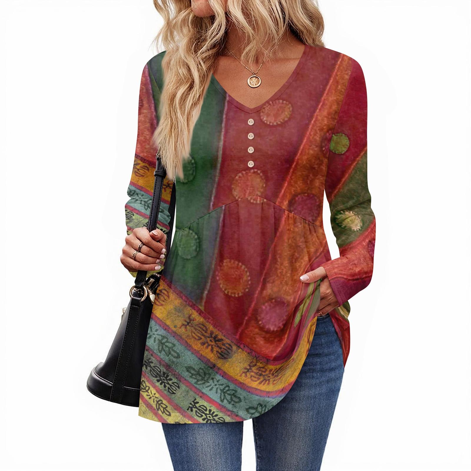 

Женский повседневный модный топ с V-образным вырезом на пуговицах, в стиле ретро, с цветочным принтом, с длинным рукавом L