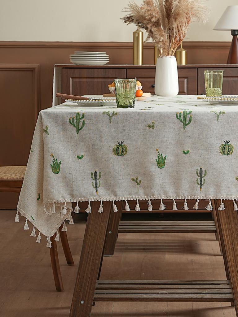 Simple Small Fresh Rustic Style Dining Table Cloth Thickened Embroidery Coffee Table Desk Table Mat Multifunctional Dustproof