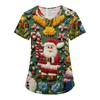 Women's Fashion V-Neck Short Sleeve Overalls With Pockets Christmas Printed Tops  Clothes