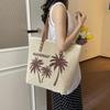 Summer Large Capacity Straw Beach Women's Tote Bags Coconut Tree Pattern Handbag Leather Strap Beach Shoulder Bag