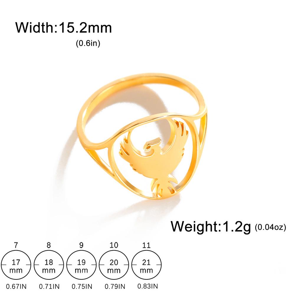 EUEAVAN Stainless Steel Phoenix Fire Bird Ring Guardian Angel Wings Mythology Animal Finger Rings Protection Amulet Jewelry Gift