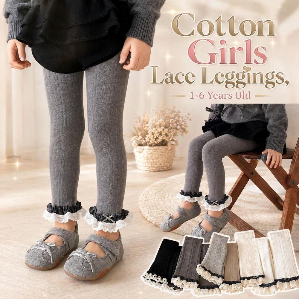Cotton Girls Lace Leggings Tight-fitting Children Ankle-length Pants 1-6 Years Old