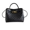 Niche metal rope buckle woven tote bag leather shoulder handheld women's bag large capacity retro old money wind tote