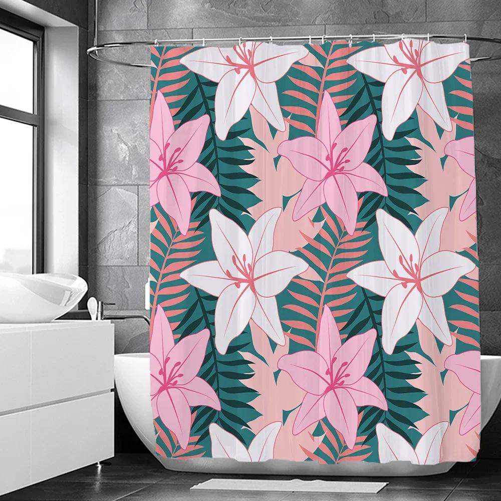 Elegant Floral Flowers Retro Rose Shower Curtain Polyester Bath Curtain Bathroom Decor Washable With Hook