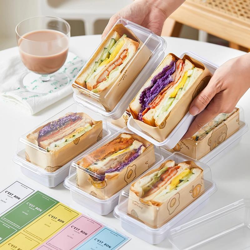 10/50Pcs Sandwich Packaging Box Half-Piece Sandwich Burger Packaging Case Baking Picnic Lunch Box Disposable Plastic Lunch Box