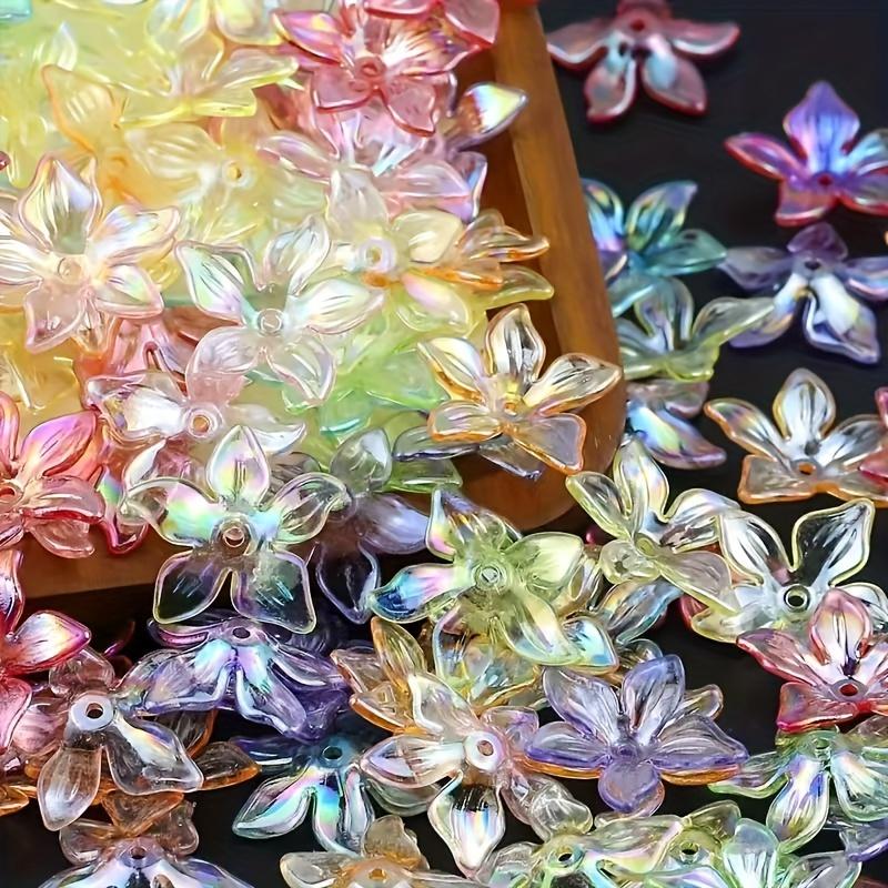 50pcs Rainbow Acrylic Flower Beads, Transparent Petal Beads, Suitable for DIY Necklace, Earring, and Decorative Bead Making Acce
