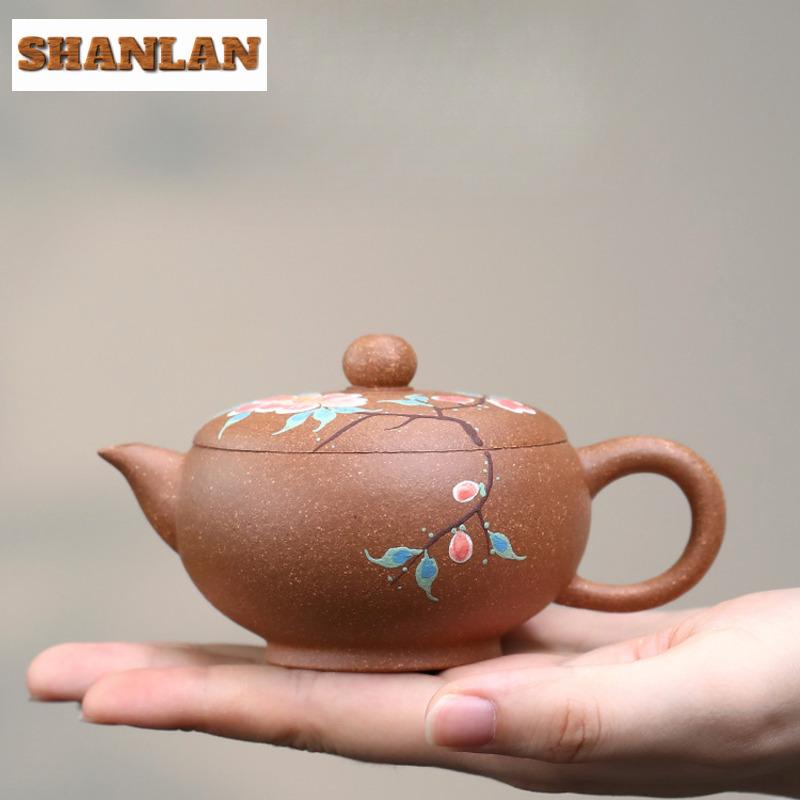 120ml Yixing Purple Clay Teapots Handmade Clay Drawing Pot Raw Ore Multi-coloured Section Mud Tea Making Kettle Zisha Tea Set
