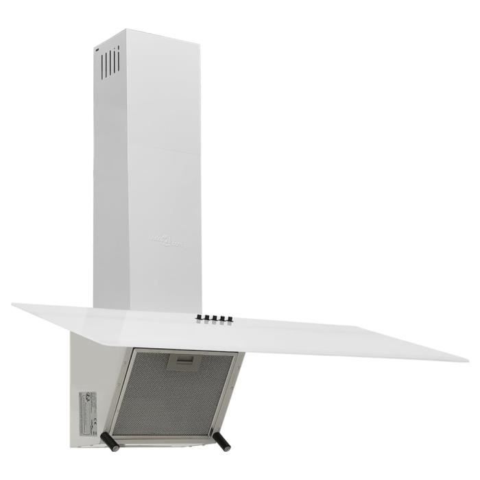Wall-mounted Hood - Steel and Tempered Glass - 90 Cm - White - 3 Speeds - LED Light