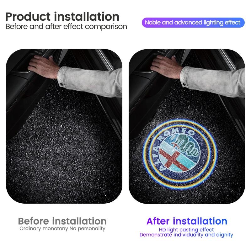 Car Sticker For Alfa Romeo 159 147 LED Wireless Car Welcome Lights Car Door HD Projector Lamp For Alfa Romeo Giulia 159 156 Stel zl8