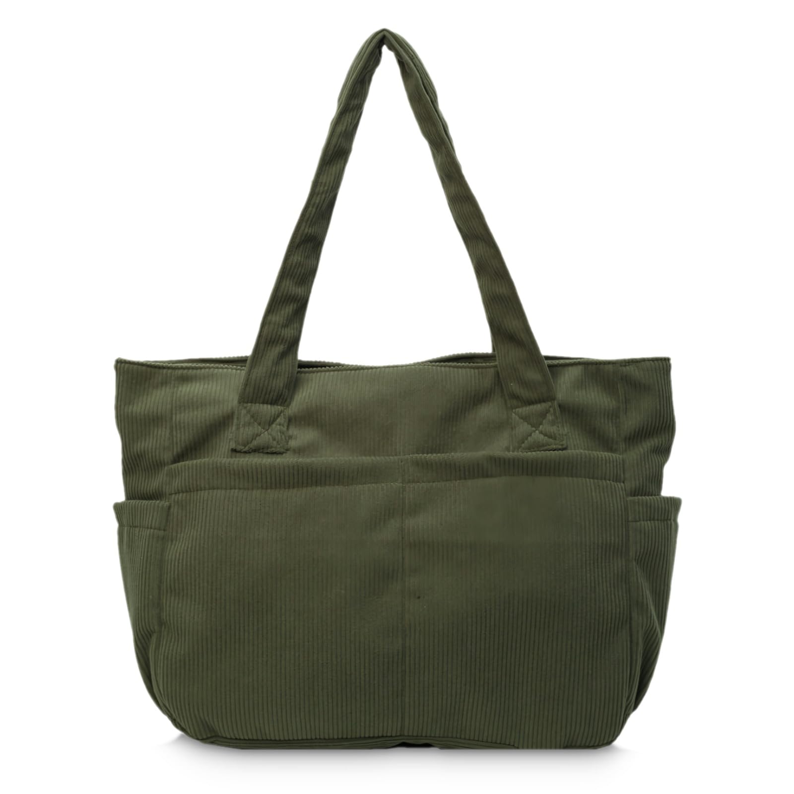 

MT s SHOP Women s Large Capacity Lightweight Corduroy Canvas Tote Bag with Side Pockets, Shoulder Bag, or Handbag, SH396 (Green)