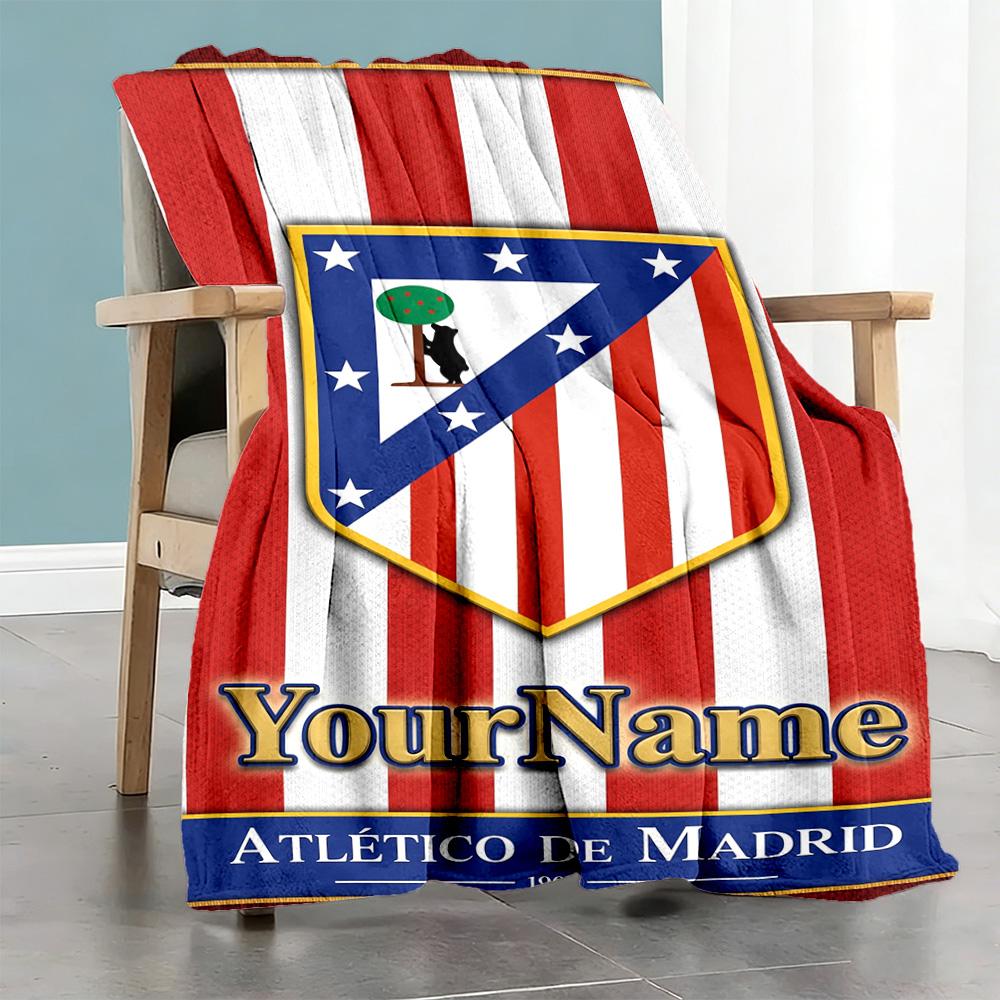 Atletico Madrid Customize Your Name Blanket Throw Customizable Blanket Soft Warm Cozy for Nap Couch Bedding Seaside Ideal for All Seasons