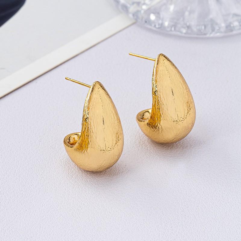 Minimalist Waterdrop Earrings Women Sterling Post With Real Gold Plating Matte Brushed Finish Lightweight Elegant